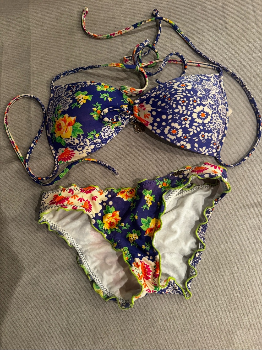 Luli Fama Blue Floral Bikini Set XS -S